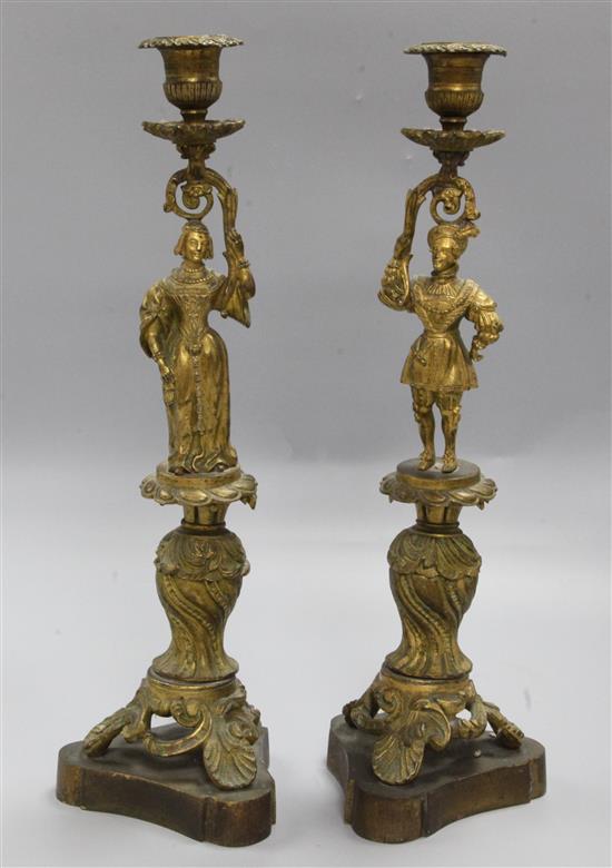 A pair of 19th century Continental ormolu candlesticks, height 36.5cm